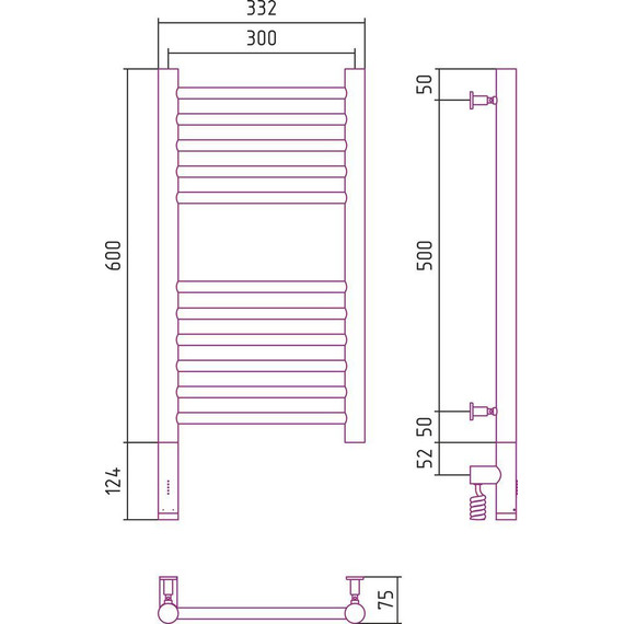 Полотенцесушитель электрический Сунержа Богема 3.0 П11 600x300 мм (прямая перемычка) 31-5804-6030 L, чёрный матовый - фото 5