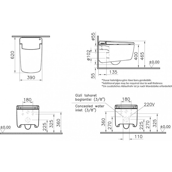 Унитаз-биде подвесной безободковый Vitra V-Care Prime 7231B403-6216 с крышкой микролифт - фото 6
