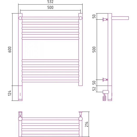 Полотенцесушитель электрический Сунержа Богема с полкой 3.0 П10 600x500 мм (прямая перемычка) 03-5806-6050 L, золото - фото 5