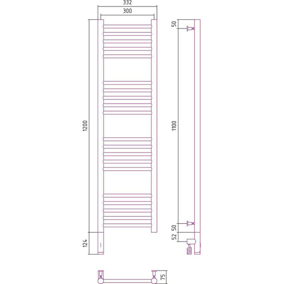 Полотенцесушитель электрический Сунержа Богема 3.0 П20 1200x300 мм (прямая перемычка) 071-5804-1230 L, сатин - фото 5
