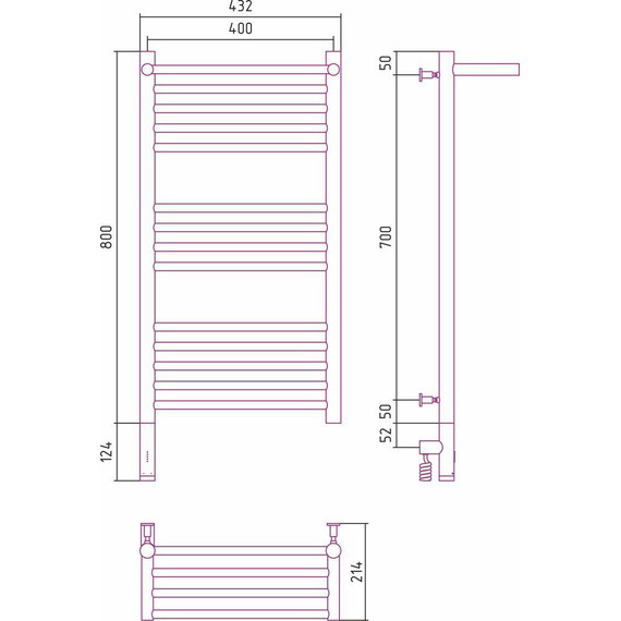Полотенцесушитель электрический Сунержа Богема с полкой 3.0 П14 800x400 мм (прямая перемычка) 30-5806-8040 L, белый матовый - фото 5