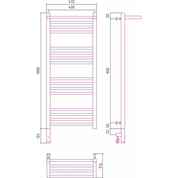 Полотенцесушитель электрический Сунержа Богема с полкой 3.0 П16 1000x400 мм (прямая перемычка) 00-5806-1040 L - фото 5
