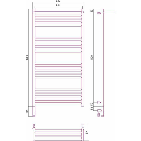 Полотенцесушитель электрический Сунержа Богема с полкой 3.0 П20 1200x600 мм (прямая перемычка) 071-5806-1260 L, сатин - фото 6