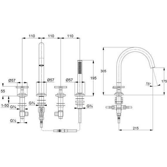Смеситель для ванны Kludi Nova Fonte Classic 204250520 - фото 2