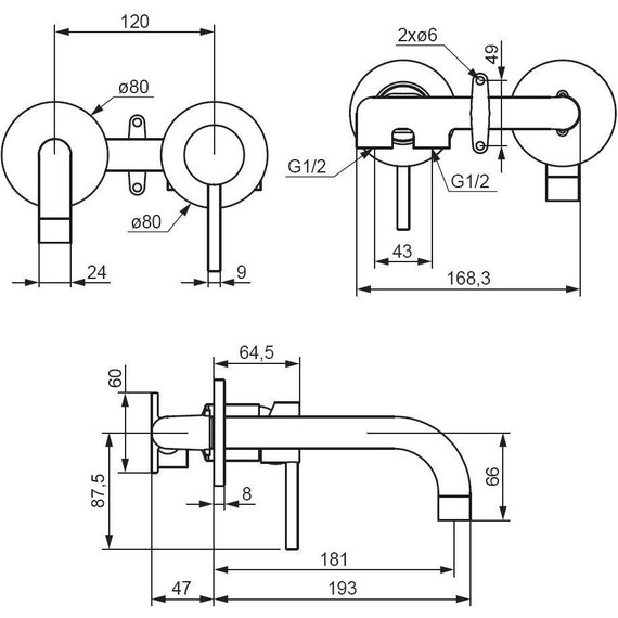 Смеситель для раковины настенный Damixa Scandinavian Pure 360260300, черный, Цвет производителя: чёрный - фото 4