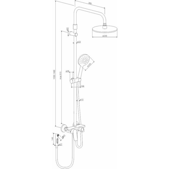 Душевая стойка Damixa Jupiter 977770000 с гигиеническим душем - фото 6