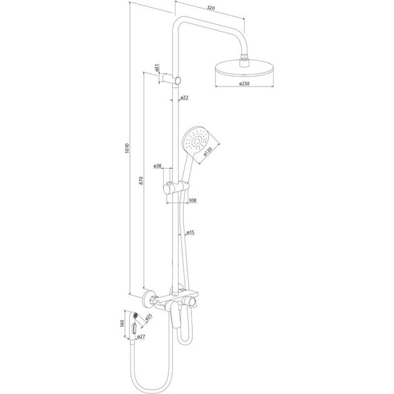 Душевая стойка Damixa Jupiter 977770300 с гигиеническим душем, черный - фото 6