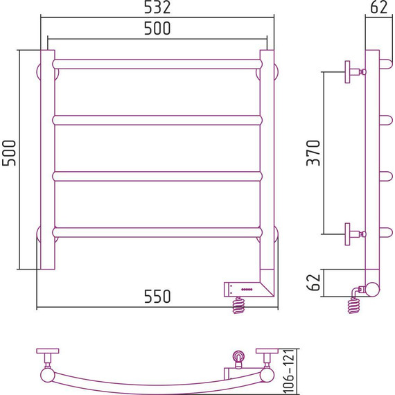 Полотенцесушитель электрический Сунержа Галант 2.0 П4 500x500 мм 12-5201-5050 R, белый - фото 5