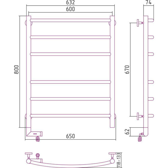 Полотенцесушитель электрический Сунержа Галант 2.0 П6 800x600 мм 31-5200-8060 L, чёрный матовый - фото 5