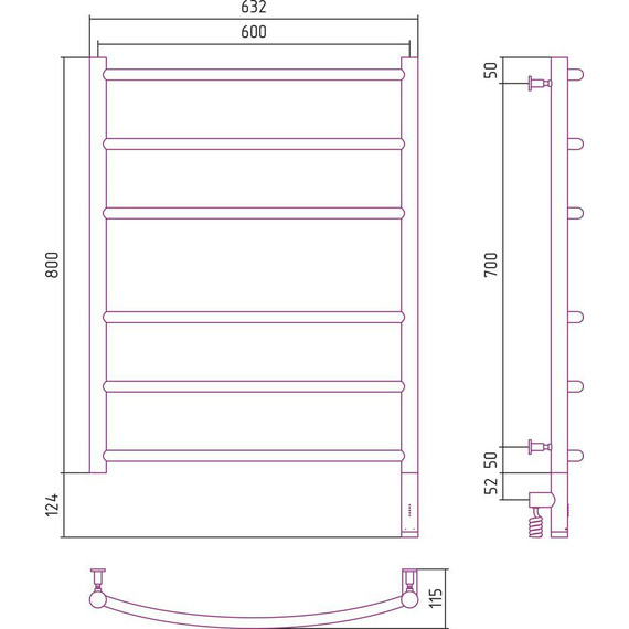 Полотенцесушитель электрический Сунержа Галант 3.0 П6 800x600 мм 071-5801-8060 R, сатин - фото 5