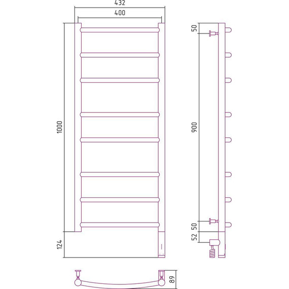 Полотенцесушитель электрический Сунержа Галант 3.0 П8 1000x400 мм 30-5801-1040 R, белый матовый - фото 5