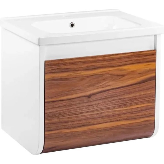 Тумба подвесная с раковиной Pestan Vision 60 см VSN600T-CR (раковина Creavit 60) дуб орех/белый - фото 