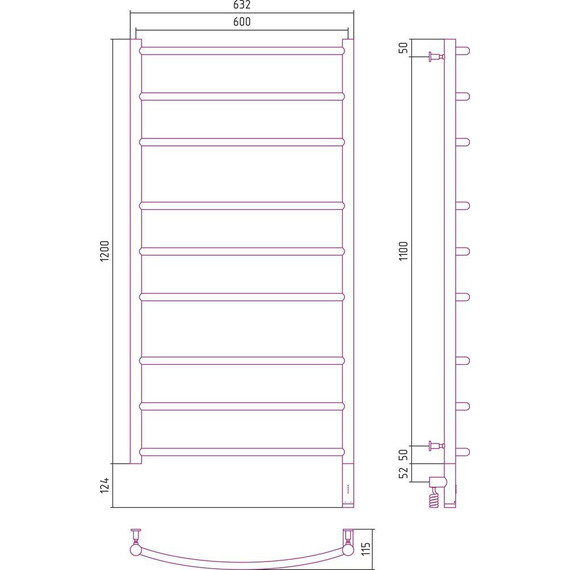 Полотенцесушитель электрический Сунержа Галант 3.0 П9 1200x600 мм 12-5801-1260 R, белый - фото 5