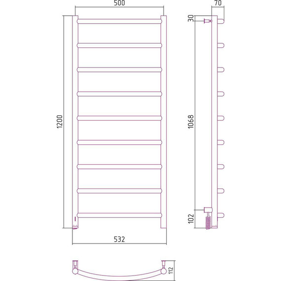 Полотенцесушитель электрический Сунержа Галант 4.0 П9 1200x500 мм 15-0830-1250 L, тёмный титан муар - фото 5