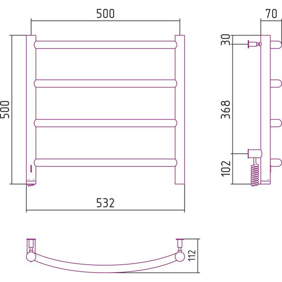 Полотенцесушитель электрический Сунержа Галант 4.0 П4 500x500 мм 31-0830-5050 L, чёрный матовый - фото 5
