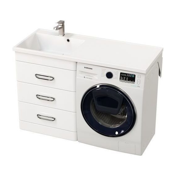 Тумба напольная с раковиной-столешницей Mirsant Fuji 120 см с доводчиком L (раковина Fly2) белый - фото 