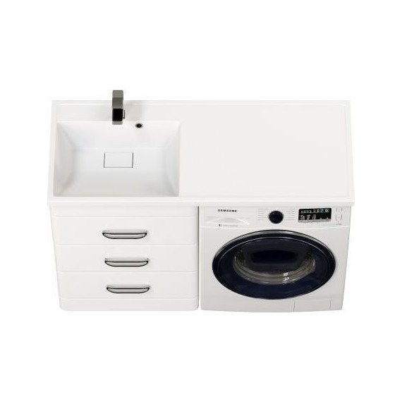 Тумба напольная с раковиной-столешницей Mirsant Fuji 120 см с доводчиком L (раковина Fly2) белый - фото 2