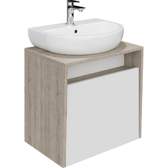 Тумба подвесная со столешницей Kerama Marazzi Pro 60 см PRO.60.1\WHT, дуб орегон/белый глянцевый - фото 