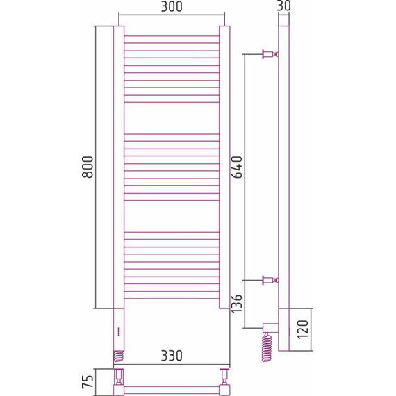 Полотенцесушитель электрический Сунержа Модус 3.0 П15 800x300 мм 051-5700-8030 L, состаренная латунь - фото 5