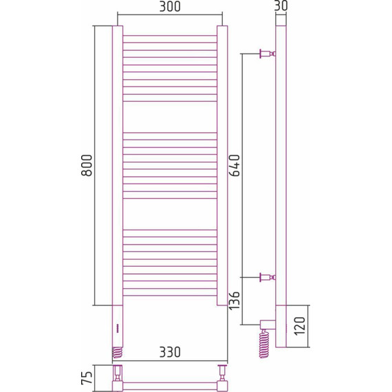 Полотенцесушитель электрический Сунержа Модус 3.0 П15 800x300 мм 12-5700-8030 L, белый - фото 5