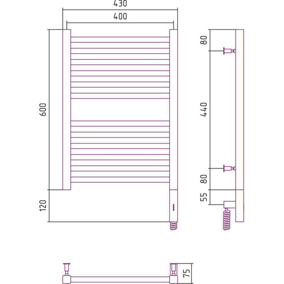 Полотенцесушитель электрический Сунержа Модус 3.0 П12 600x400 мм 31-5701-6040 R, чёрный матовый - фото 5