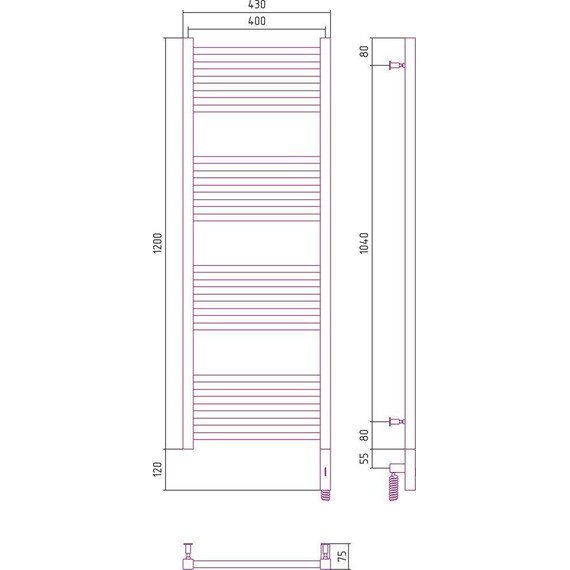 Полотенцесушитель электрический Сунержа Модус 3.0 П20 1200x400 мм 31-5701-1240 R, чёрный матовый - фото 5