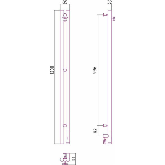 Полотенцесушитель электрический Сунержа Нюанс 3.0 П2 1200x85 мм 071-5843-1253 R, сатин - фото 5
