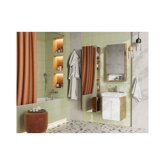 Тумба универсальная с раковиной Акватон Сканди Doors 45 см 1A278701SDZ90, дуб рустикальный/белый глянцевый (ножки в комплекте) - фото 8