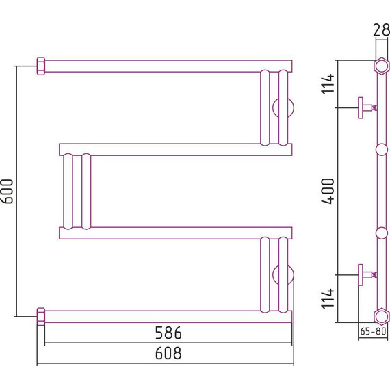Полотенцесушитель водяной Сунержа High-Tech model "M+" П4 600x600 мм 00-4050-6060 - фото 6