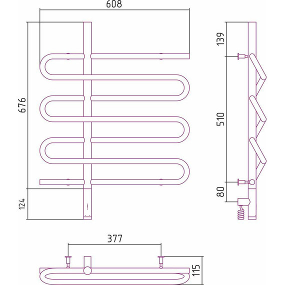 Полотенцесушитель электрический Сунержа Эпатаж 3.0 П7 800x600 мм 03-5850-8060 L, золото - фото 4