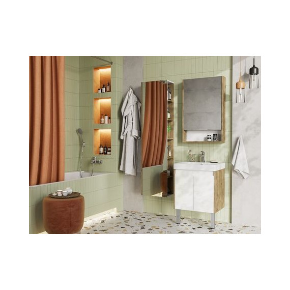 Тумба универсальная с раковиной Акватон Сканди Doors 55 см 1A278801SDZ90, дуб рустикальный/белый глянцевый (ножки в комплекте) - фото 9