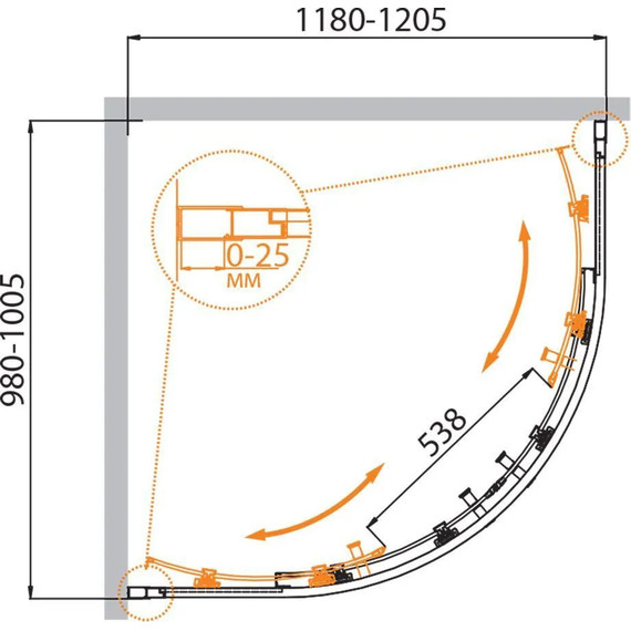 Душевое ограждение Cezares 120х100 см MOLVENO-RH-2-120/100-P-Cr, хром/матовое - фото 8