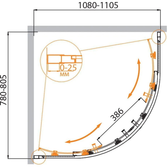 Душевое ограждение Cezares 110х80 см MOLVENO-RH-2-110/80-C-Cr-IV, хром/прозрачное - фото 6
