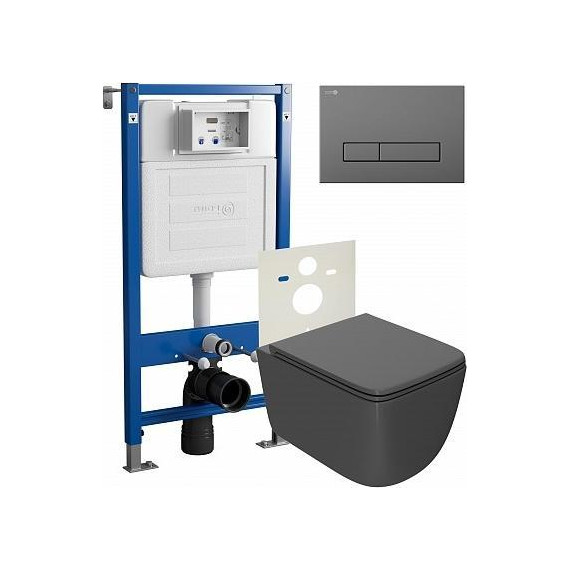 Инсталляция Point Элемент с подвесным безободковым унитазом Меркурий PN48024GM, графит - фото 