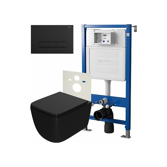 Инсталляция Point Элемент с подвесным безободковым унитазом Меркурий PN48039BM, черный матовый - фото 