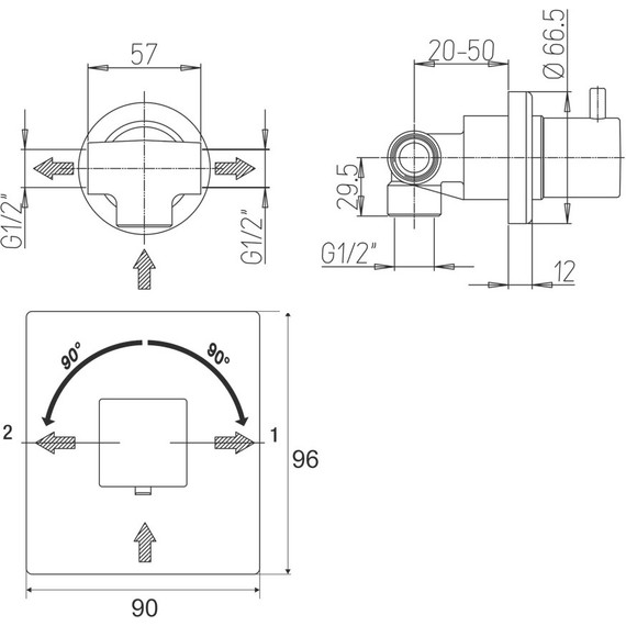 Переключатель потоков на два потребителя Paini Grazia 21PZ425, черный матовый - фото 6