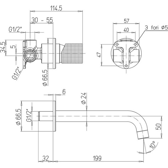 Смеситель для раковины настенный Paini Cox Grip 7GPJ208, матовое золото - фото 7