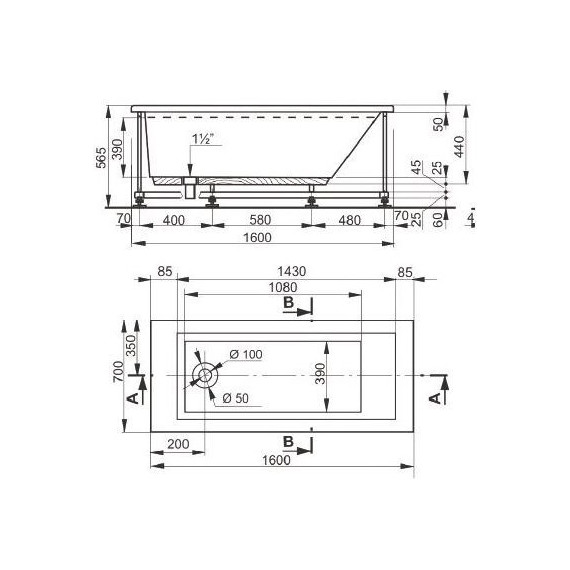 Ванна акриловая Pestan Veedi Anica 160x70 см 13016070, Размер - мм: 1600х700 - фото 4