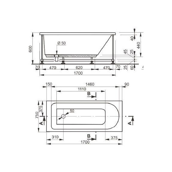 Ванна акриловая Pestan Veedi Mira 170x75 см 13217075 - фото 4
