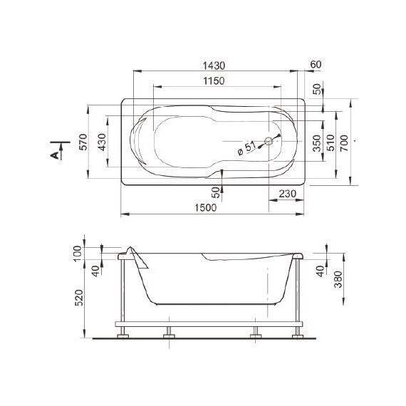 Ванна акриловая Pestan Veedi Iva 150x70 см 13415070 - фото 4