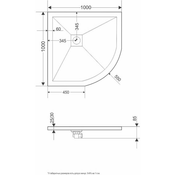 Поддон каменный Grossman Strong 100x100 см GR-S2100100, графит матовый - фото 7