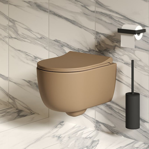 Унитаз подвесной безободковый Ambassador Abner 103T20501R, темно-бежевый матовый, Цвет производителя: коричневый - фото 11