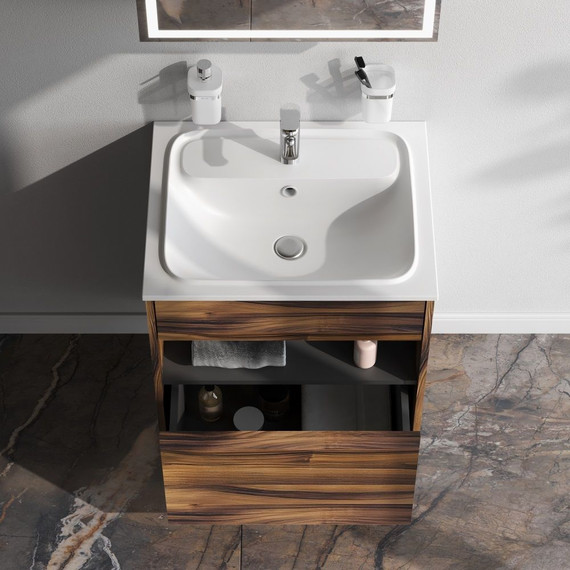 Тумба подвесная с раковиной Am.Pm Func 60 см M8FFUX0601OF, дуб крафт, Цвет фасада: тёмное дерево - фото 2