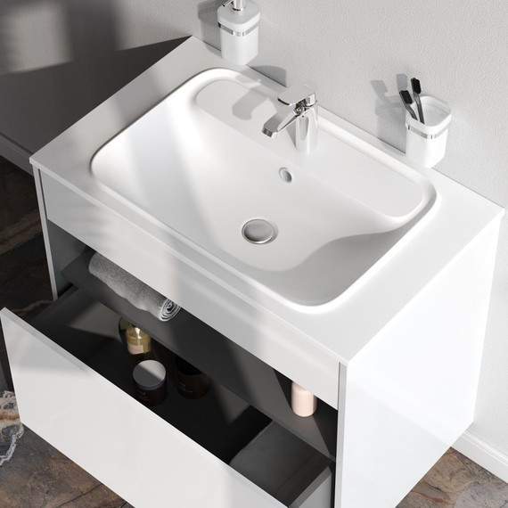 Тумба подвесная с раковиной Am.Pm Func 80 см M8FFUX0801WG, белый глянцевый, Цвет фасада: белый - фото 3