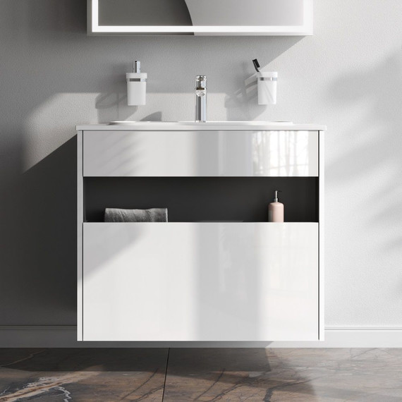 Тумба подвесная с раковиной Am.Pm Func 80 см M8FFUX0801WG, белый глянцевый, Цвет фасада: белый - фото 9