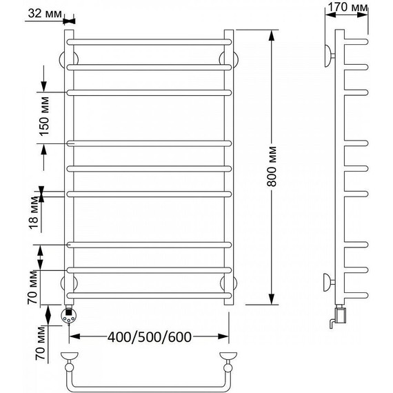 Полотенцесушитель электрический Secado Мерида 3 П9 500x800 мм (возможность скрытого подключения) бронза - фото 3