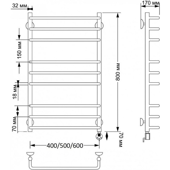 Полотенцесушитель электрический Secado Мерида 3 П9 500x800 мм (возможность скрытого подключения) бронза - фото 4