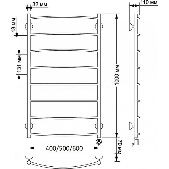 Полотенцесушитель электрический Secado Милан 1 П8 500x1000 мм (возможность скрытого подключения) бронза - фото 4