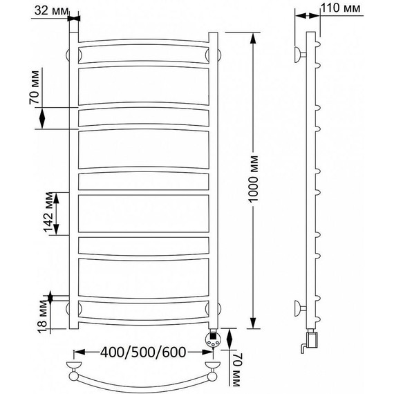 Полотенцесушитель электрический Secado Милан 2 П10 500x1000 мм (возможность скрытого подключения) бронза - фото 4