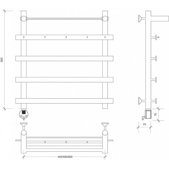 Полотенцесушитель электрический Secado Понтида 1 КСП с полкой П5 500x600 мм (возможность скрытого подключения) - фото 3